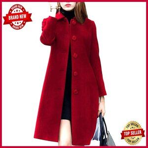 Slim Fit Wool Blend Coat Knee Length Button Down Lapel Dry Clean Only